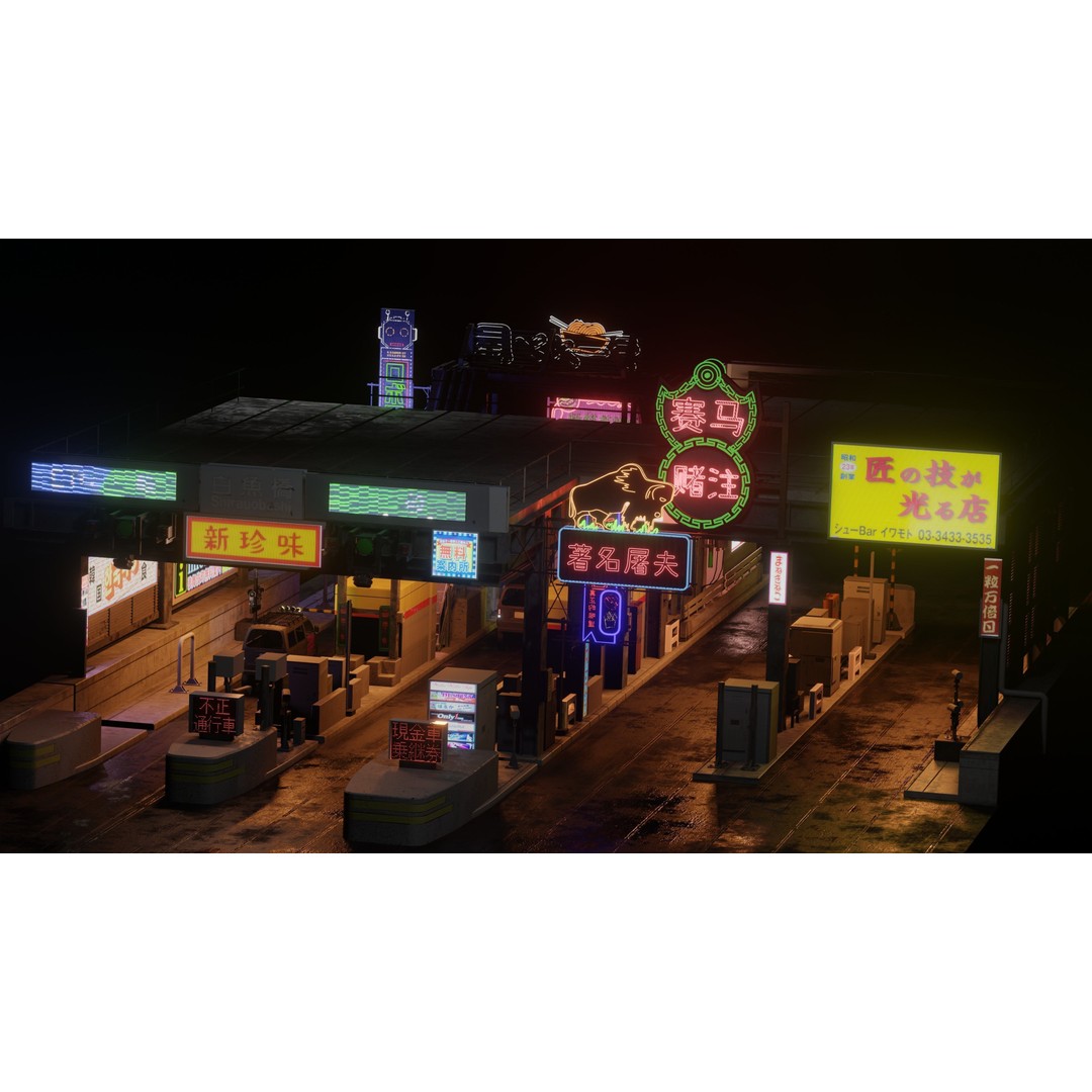 Cyberpunk Vehicle Toll Booth 3D Model – Low Poly Architectural Asset, Blender - View 10