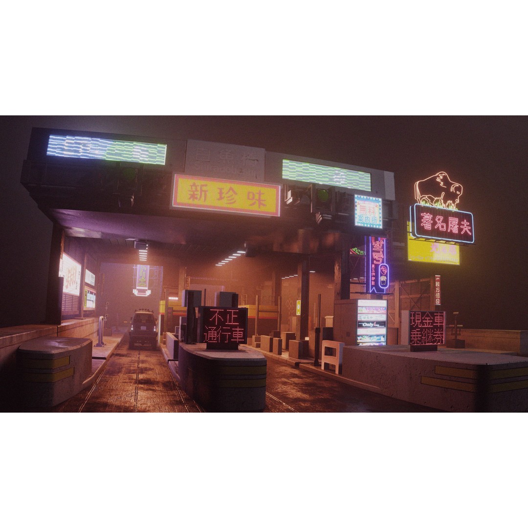Cyberpunk Vehicle Toll Booth 3D Model – Low Poly Architectural Asset, Blender - View 17