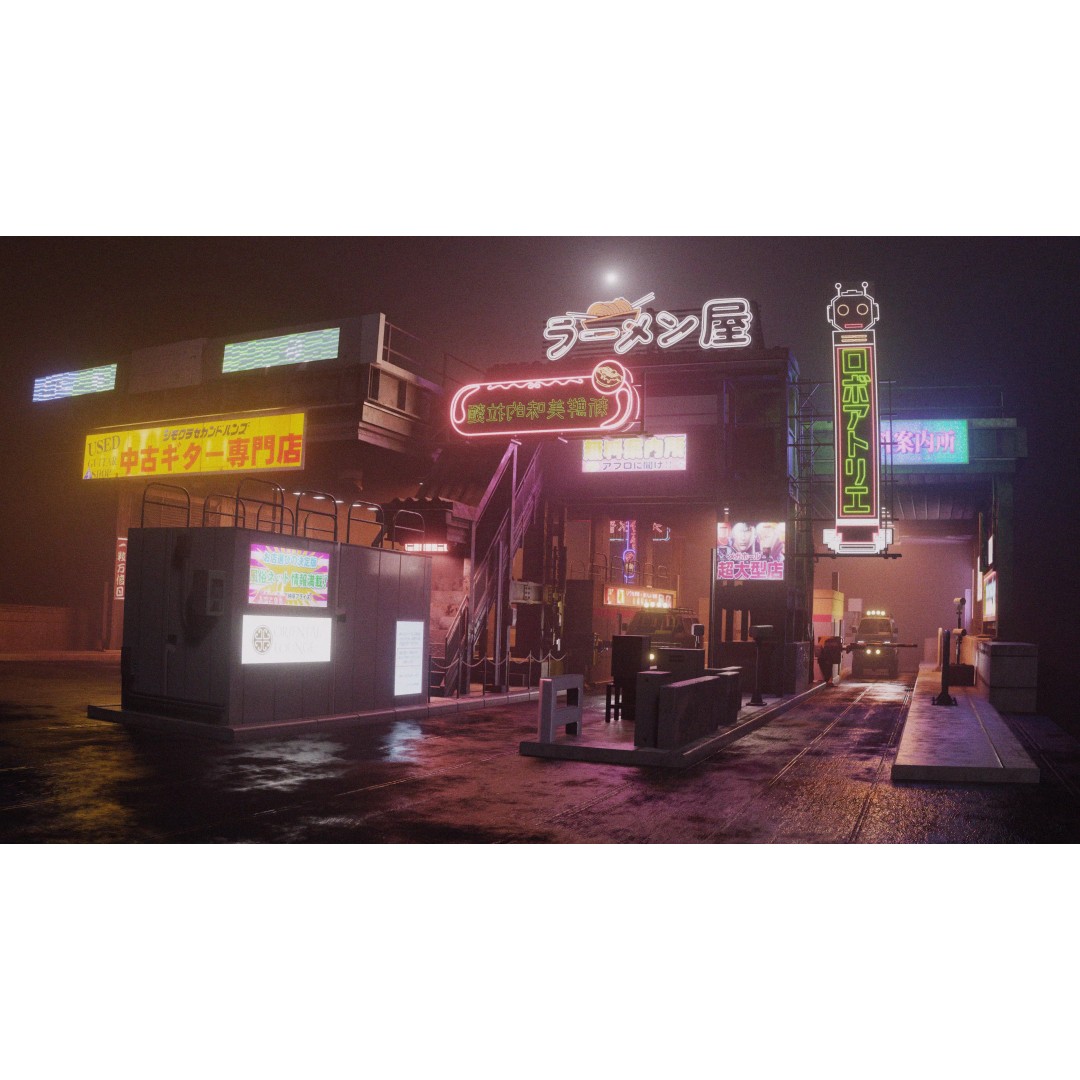 Cyberpunk Vehicle Toll Booth 3D Model – Low Poly Architectural Asset, Blender - View 2