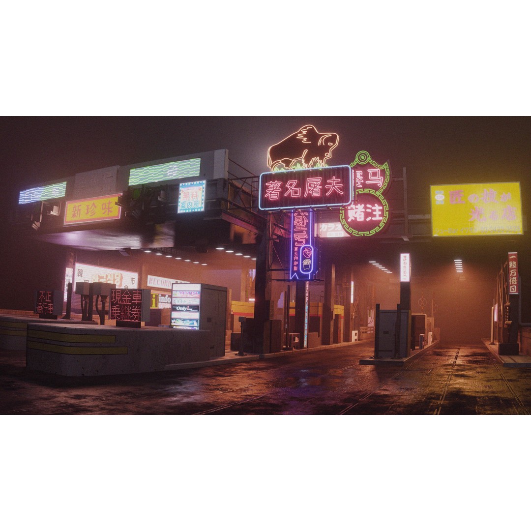 Cyberpunk Vehicle Toll Booth 3D Model – Low Poly Architectural Asset, Blender - View 9