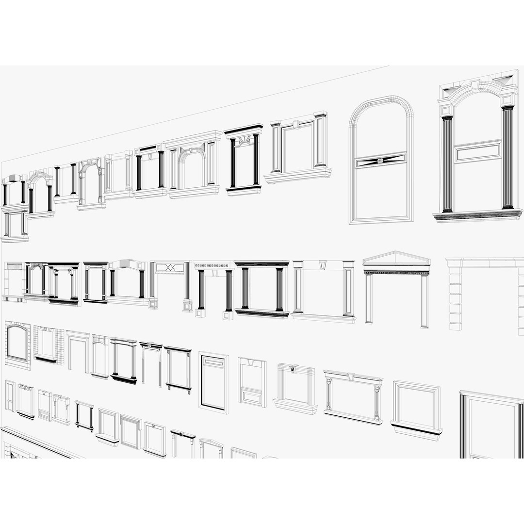 Building Facade Precast Frame Collection 3D Model – Architectural Exterior Elements, FBX, Blender - View 10
