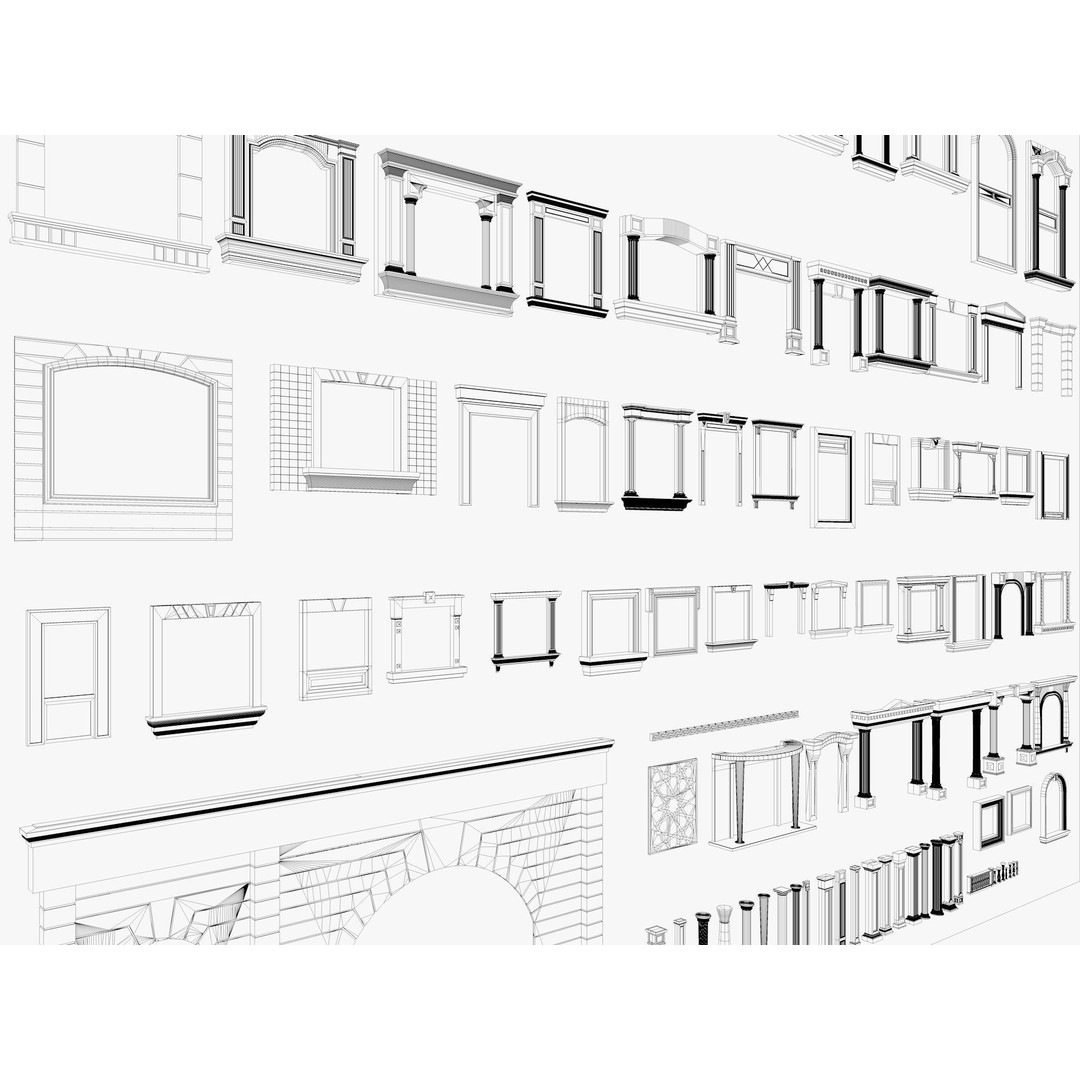 Building Facade Precast Frame Collection 3D Model – Architectural Exterior Elements, FBX, Blender - View 12