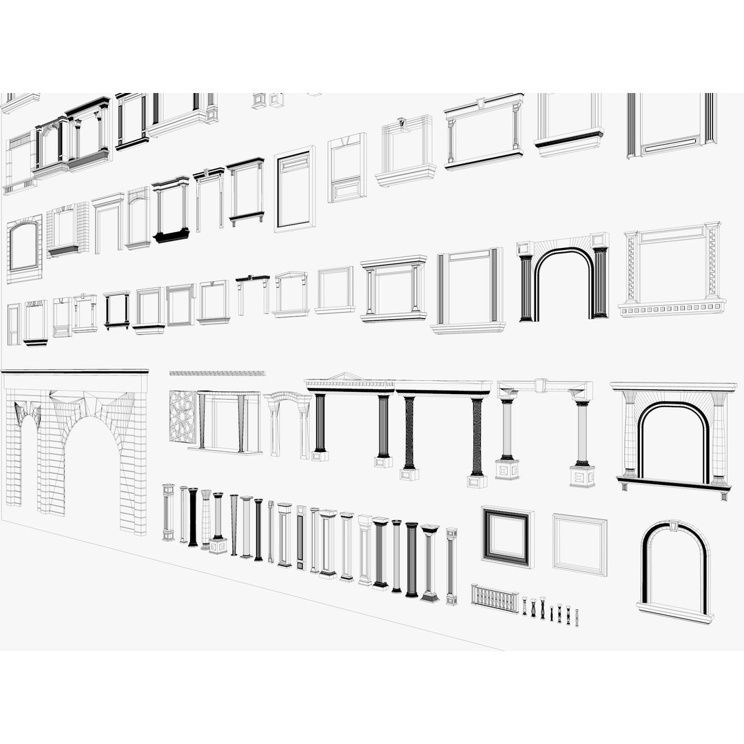 Building Facade Precast Frame Collection 3D Model – Architectural Exterior Elements, FBX, Blender - View 13