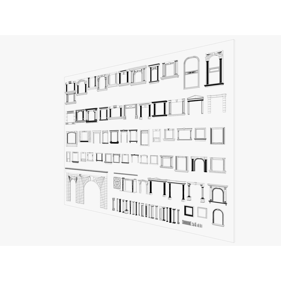 Building Facade Precast Frame Collection 3D Model – Architectural Exterior Elements, FBX, Blender - View 14