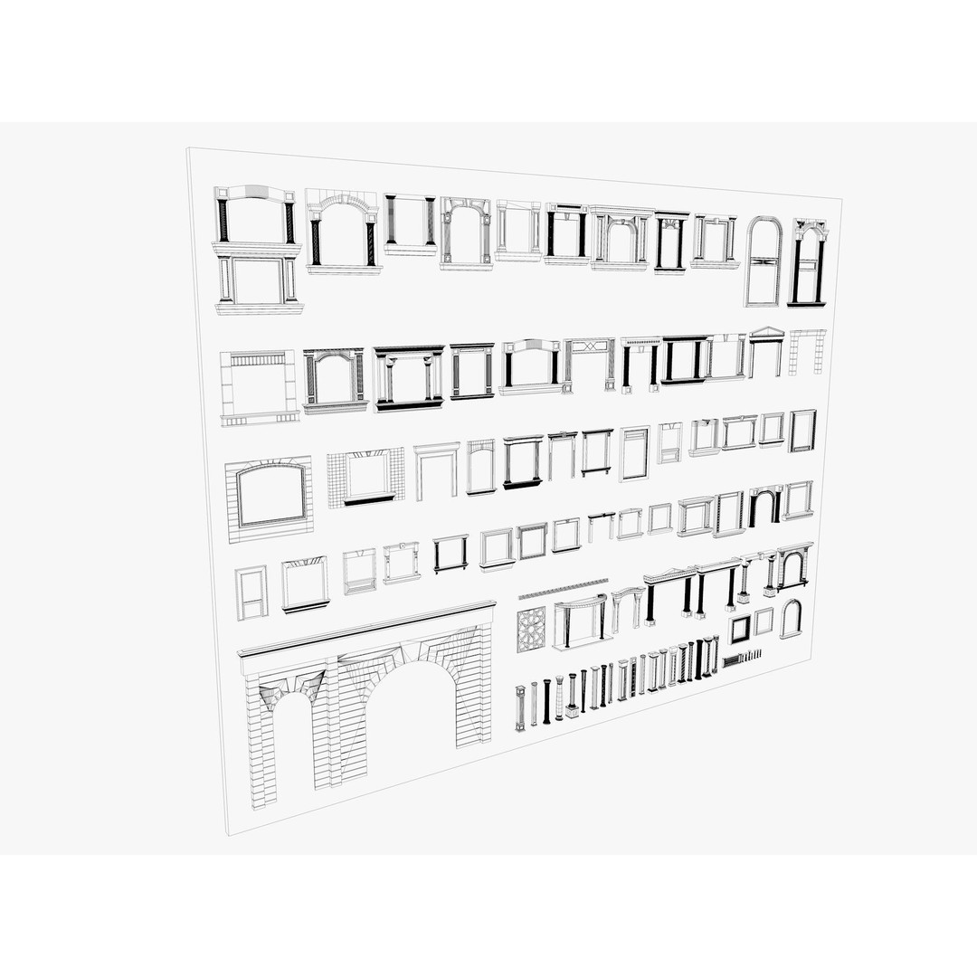 Building Facade Precast Frame Collection 3D Model – Architectural Exterior Elements, FBX, Blender - View 15