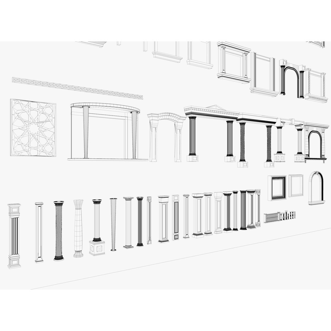 Building Facade Precast Frame Collection 3D Model – Architectural Exterior Elements, FBX, Blender - View 16