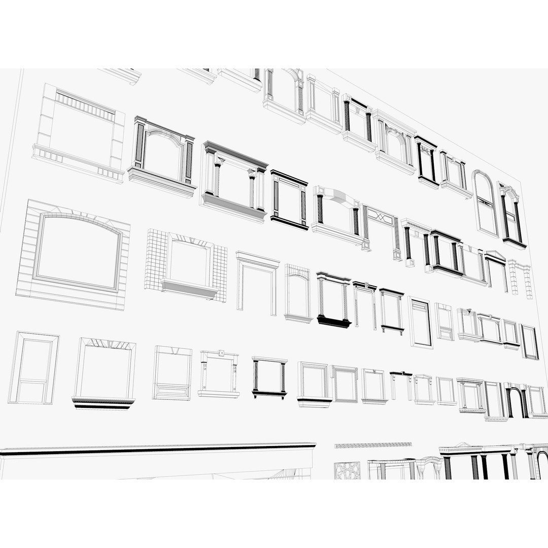 Building Facade Precast Frame Collection 3D Model – Architectural Exterior Elements, FBX, Blender - View 17