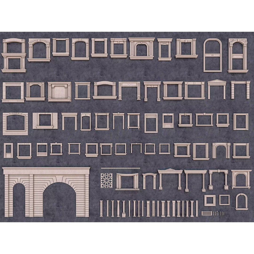 Building Facade Precast Frame Collection 3D Model – Architectural Exterior Elements, FBX, Blender - View 2