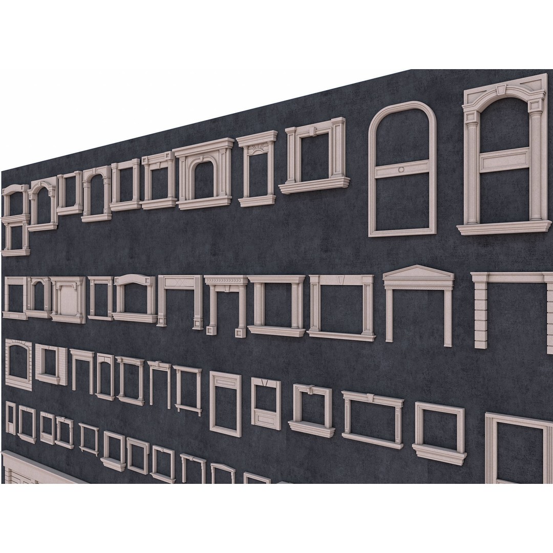 Building Facade Precast Frame Collection 3D Model – Architectural Exterior Elements, FBX, Blender - View 3