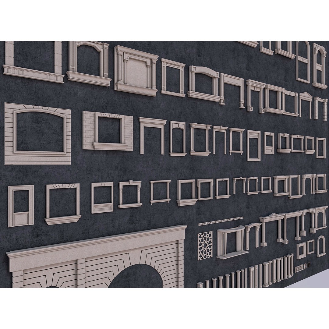 Building Facade Precast Frame Collection 3D Model – Architectural Exterior Elements, FBX, Blender - View 4