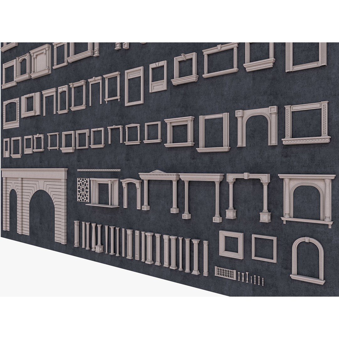Building Facade Precast Frame Collection 3D Model – Architectural Exterior Elements, FBX, Blender - View 5