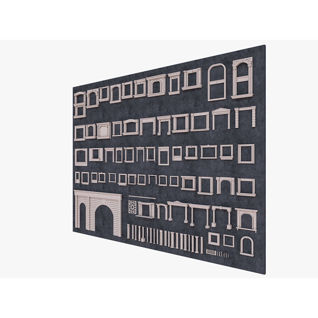 Building Facade Precast Frame Collection 3D Model – Architectural Exterior Elements, FBX, Blender - View 6