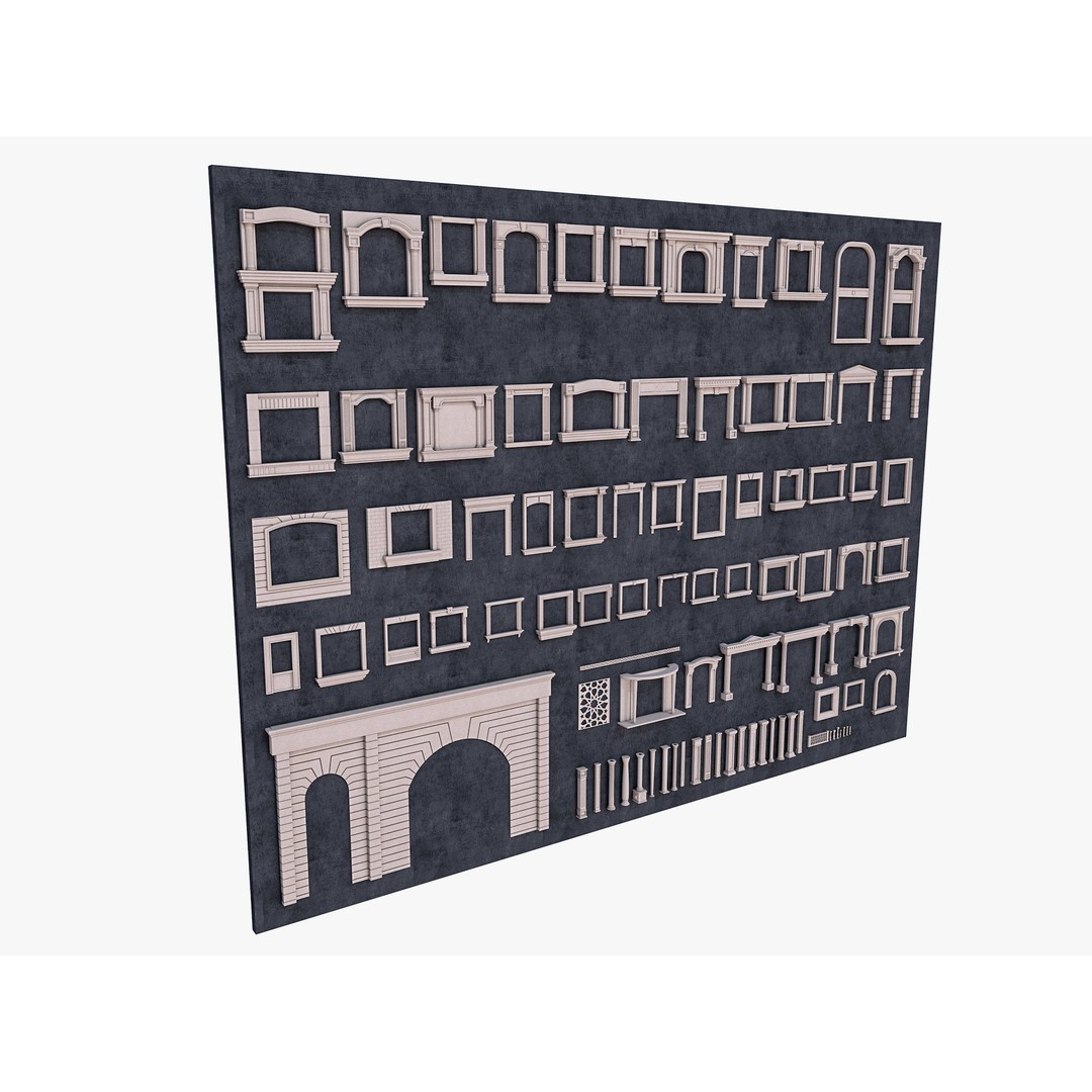 Building Facade Precast Frame Collection 3D Model – Architectural Exterior Elements, FBX, Blender - View 7
