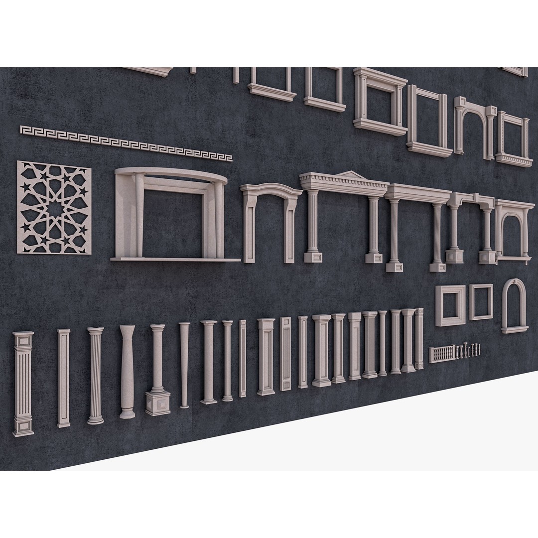 Building Facade Precast Frame Collection 3D Model – Architectural Exterior Elements, FBX, Blender - View 8