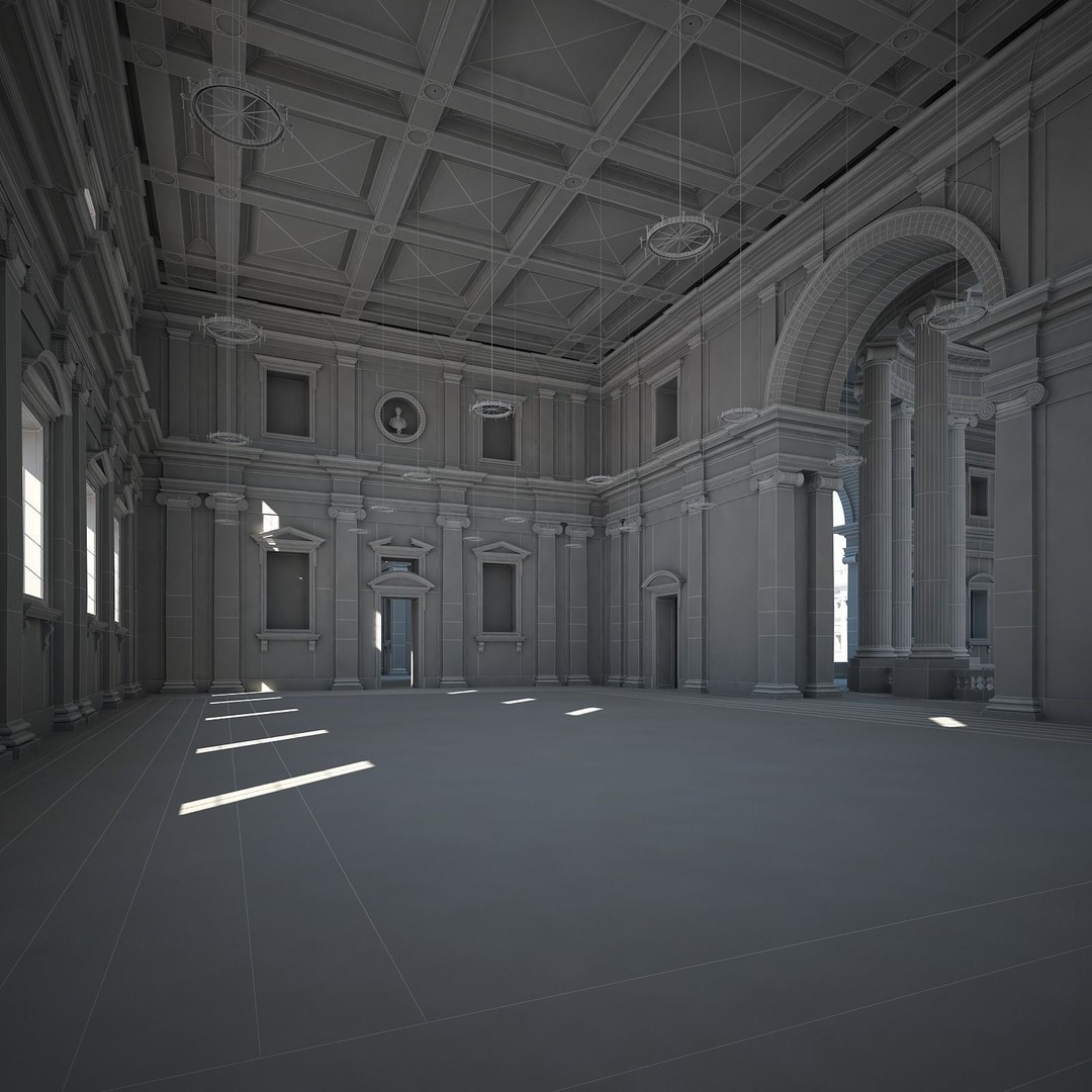 Ancient Temple Courtyard 3D Model – Classical Style, Vray Textured