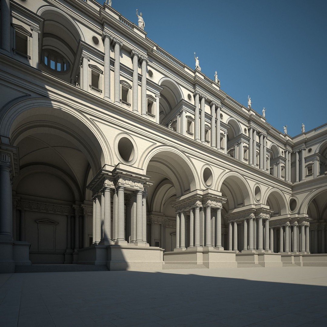 Ancient Temple Courtyard 3D Model – Classical Style, Vray Textured - View 11