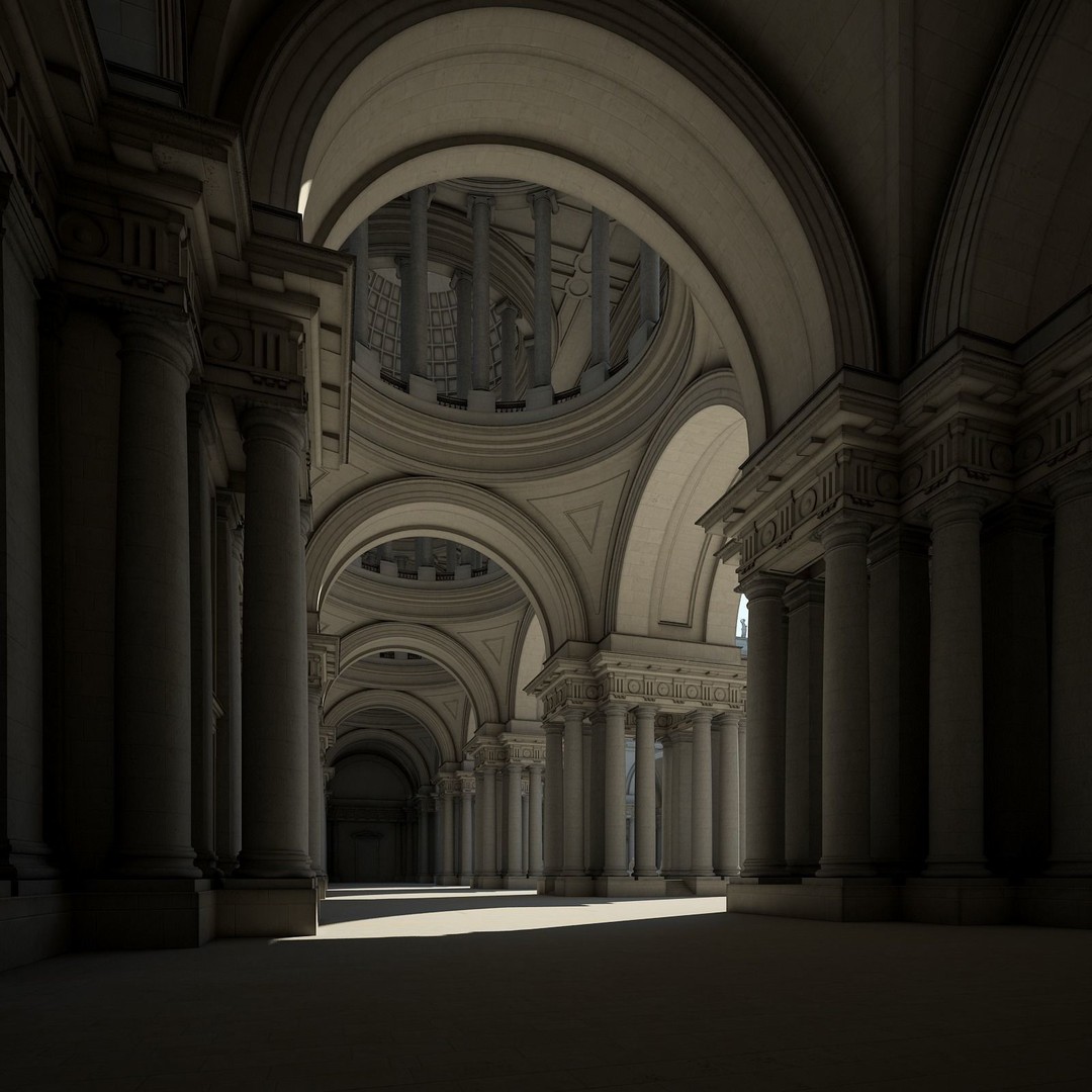 Ancient Temple Courtyard 3D Model – Classical Style, Vray Textured - View 14