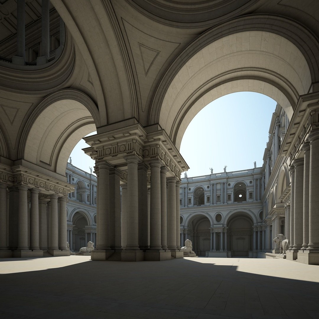 Ancient Temple Courtyard 3D Model – Classical Style, Vray Textured - View 16