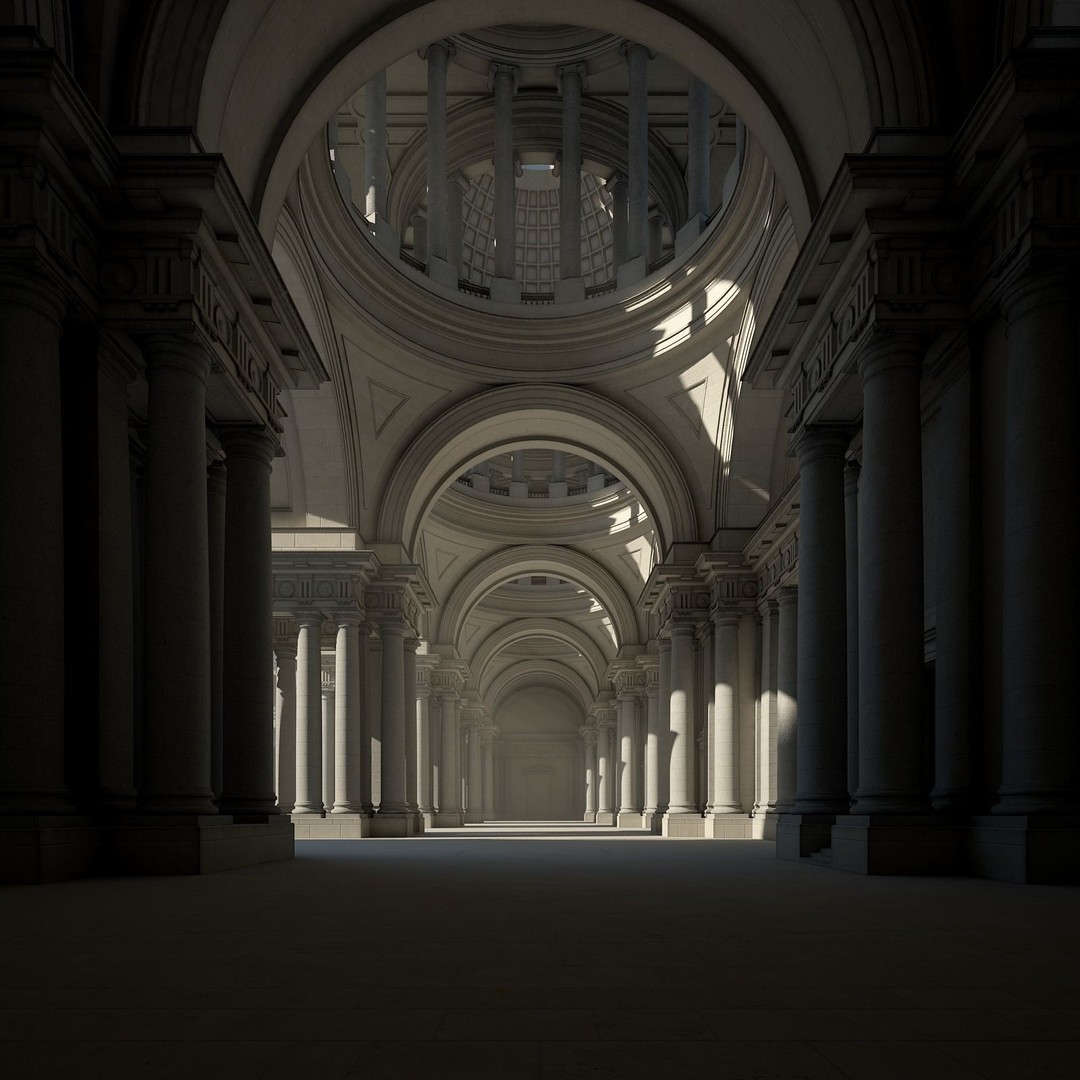 Ancient Temple Courtyard 3D Model – Classical Style, Vray Textured - View 17