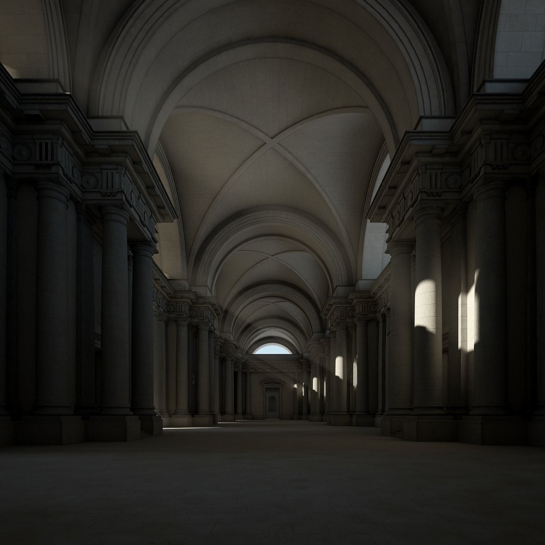 Ancient Temple Courtyard 3D Model – Classical Style, Vray Textured - View 18