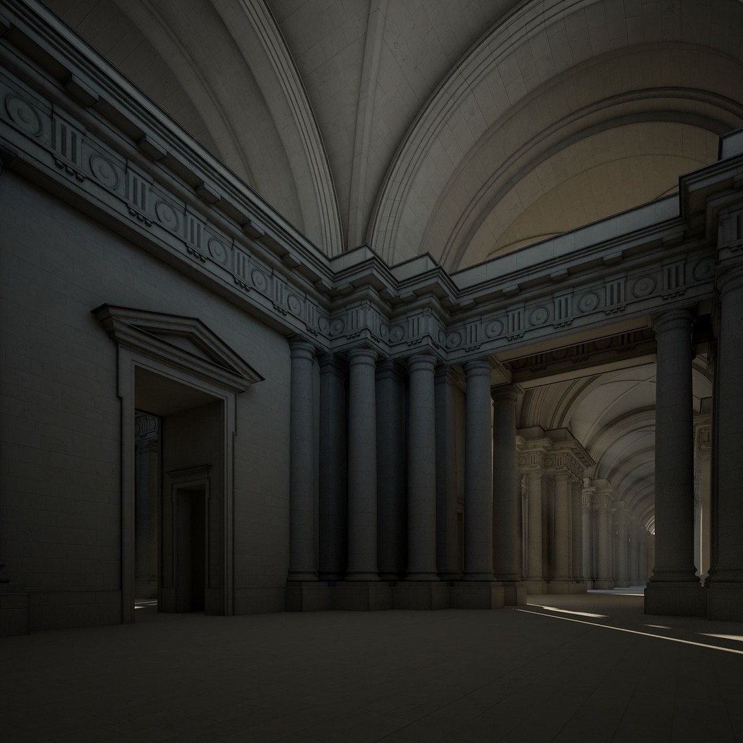 Ancient Temple Courtyard 3D Model – Classical Style, Vray Textured - View 19