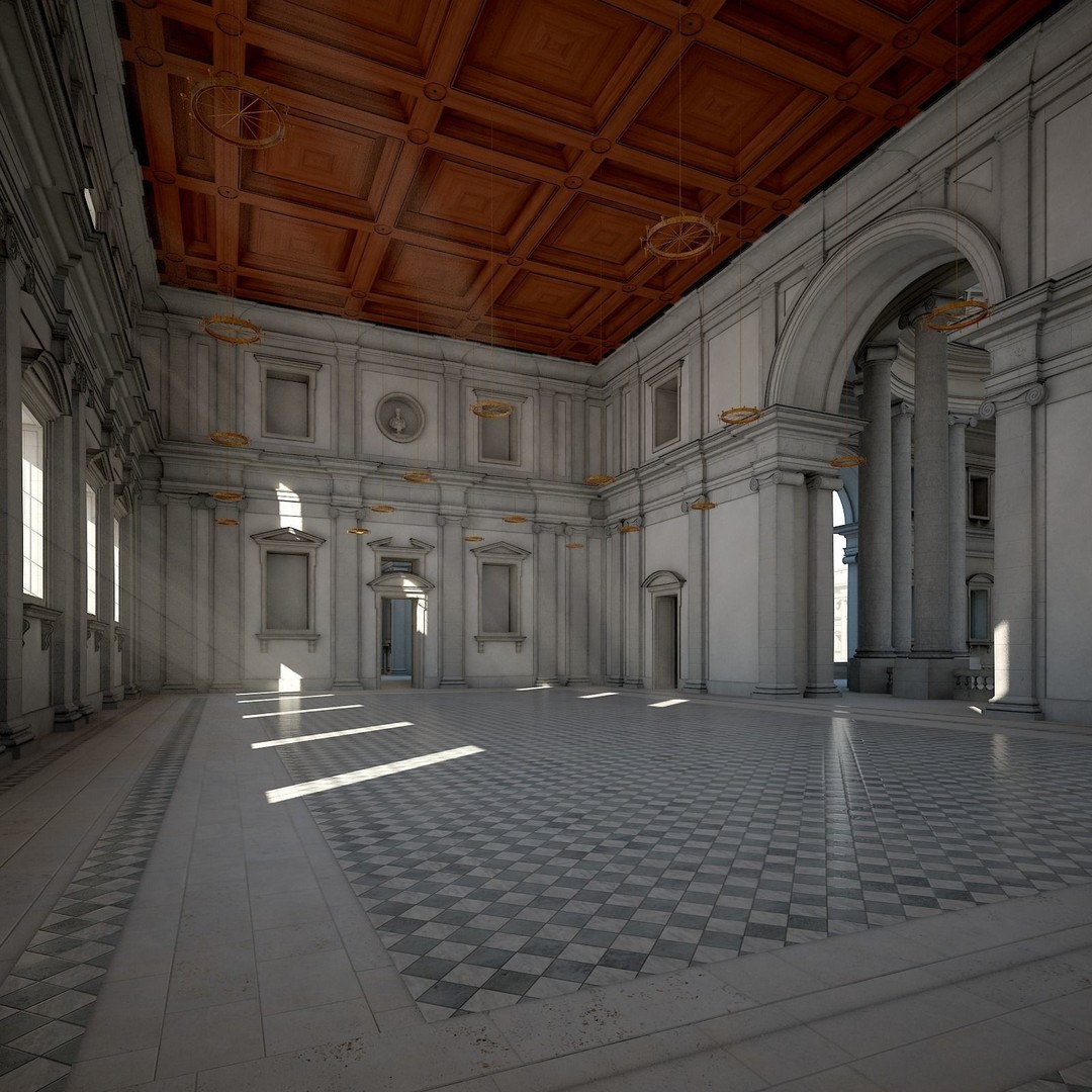 Ancient Temple Courtyard 3D Model – Classical Style, Vray Textured - View 21