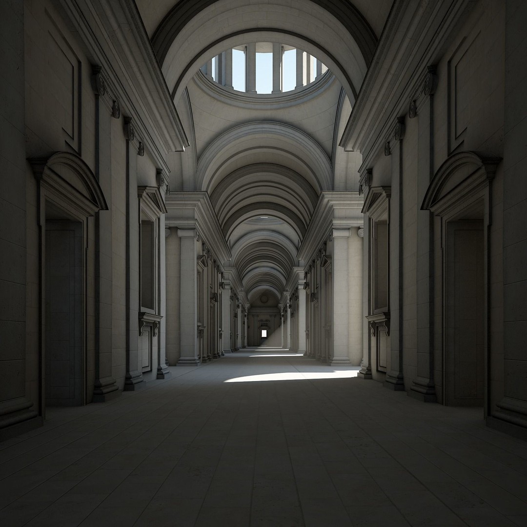 Ancient Temple Courtyard 3D Model – Classical Style, Vray Textured - View 22