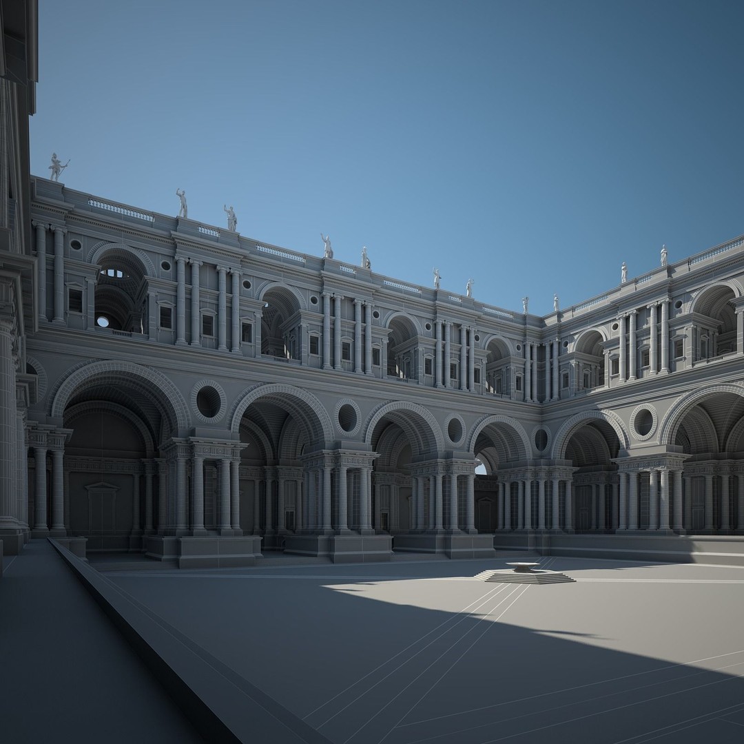 Ancient Temple Courtyard 3D Model – Classical Style, Vray Textured - View 24