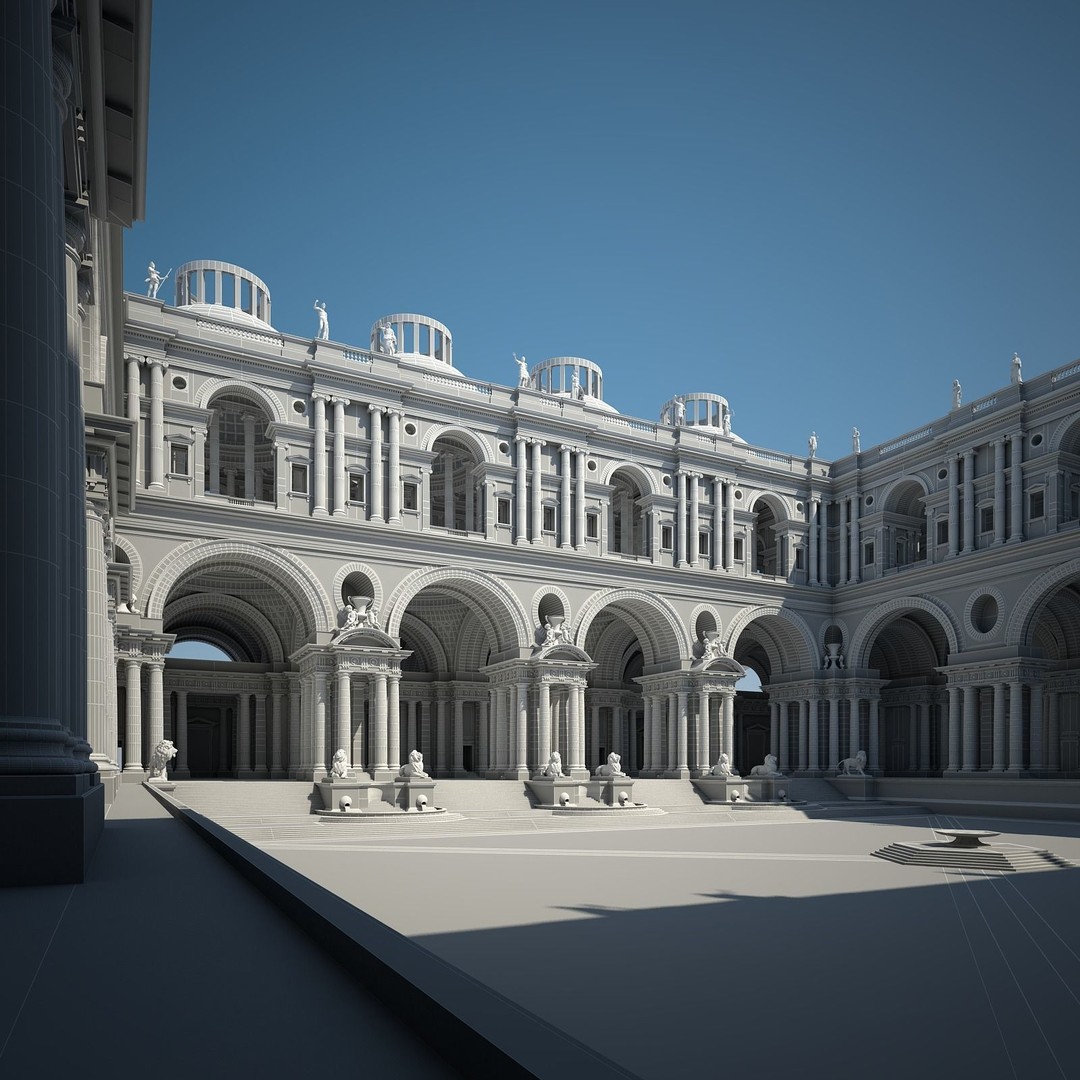 Ancient Temple Courtyard 3D Model – Classical Style, Vray Textured - View 25