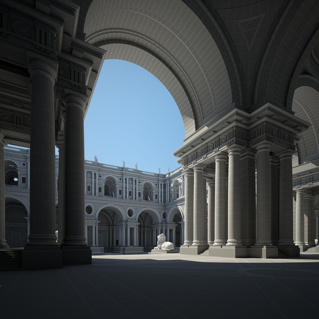 Ancient Temple Courtyard 3D Model – Classical Style, Vray Textured - View 26