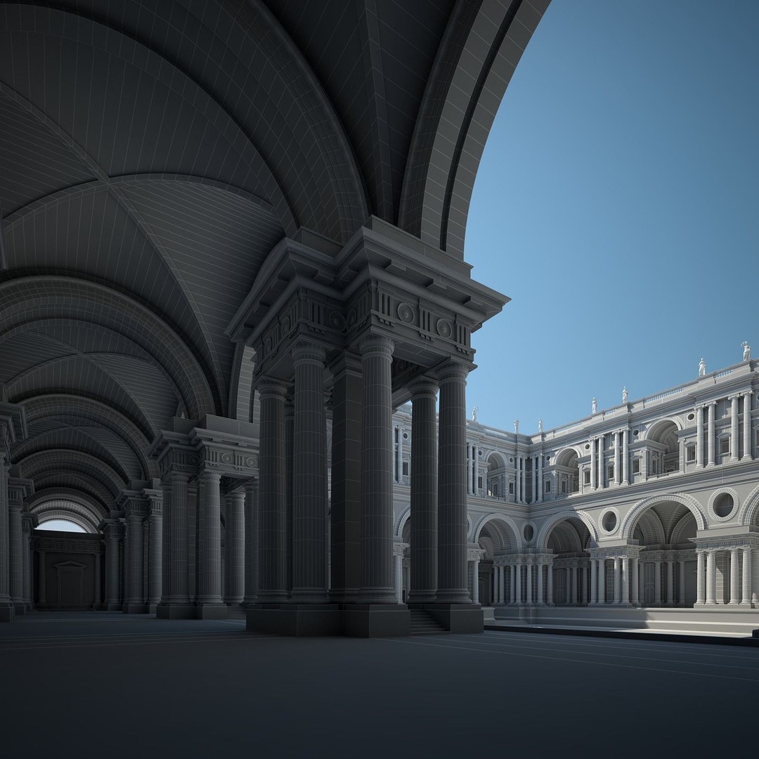 Ancient Temple Courtyard 3D Model – Classical Style, Vray Textured - View 27