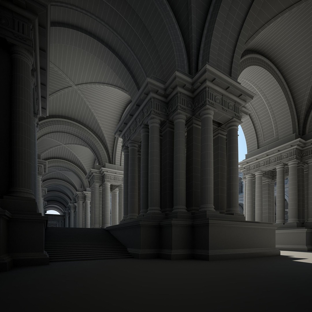 Ancient Temple Courtyard 3D Model – Classical Style, Vray Textured - View 29