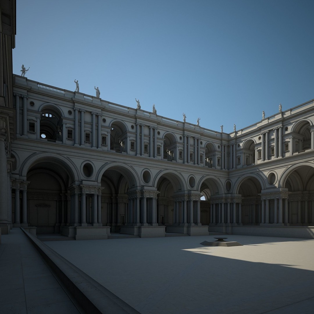 Ancient Temple Courtyard 3D Model – Classical Style, Vray Textured - View 3