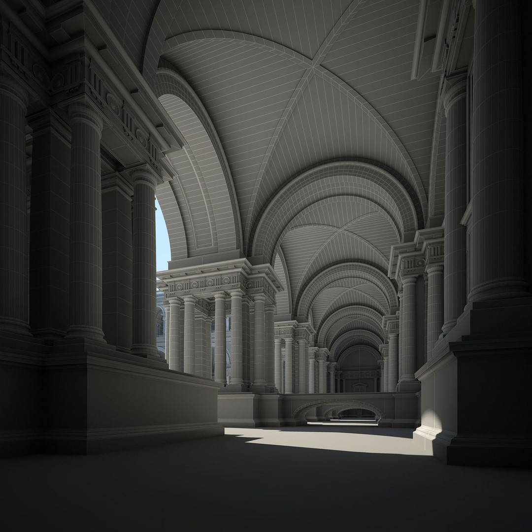 Ancient Temple Courtyard 3D Model – Classical Style, Vray Textured - View 30