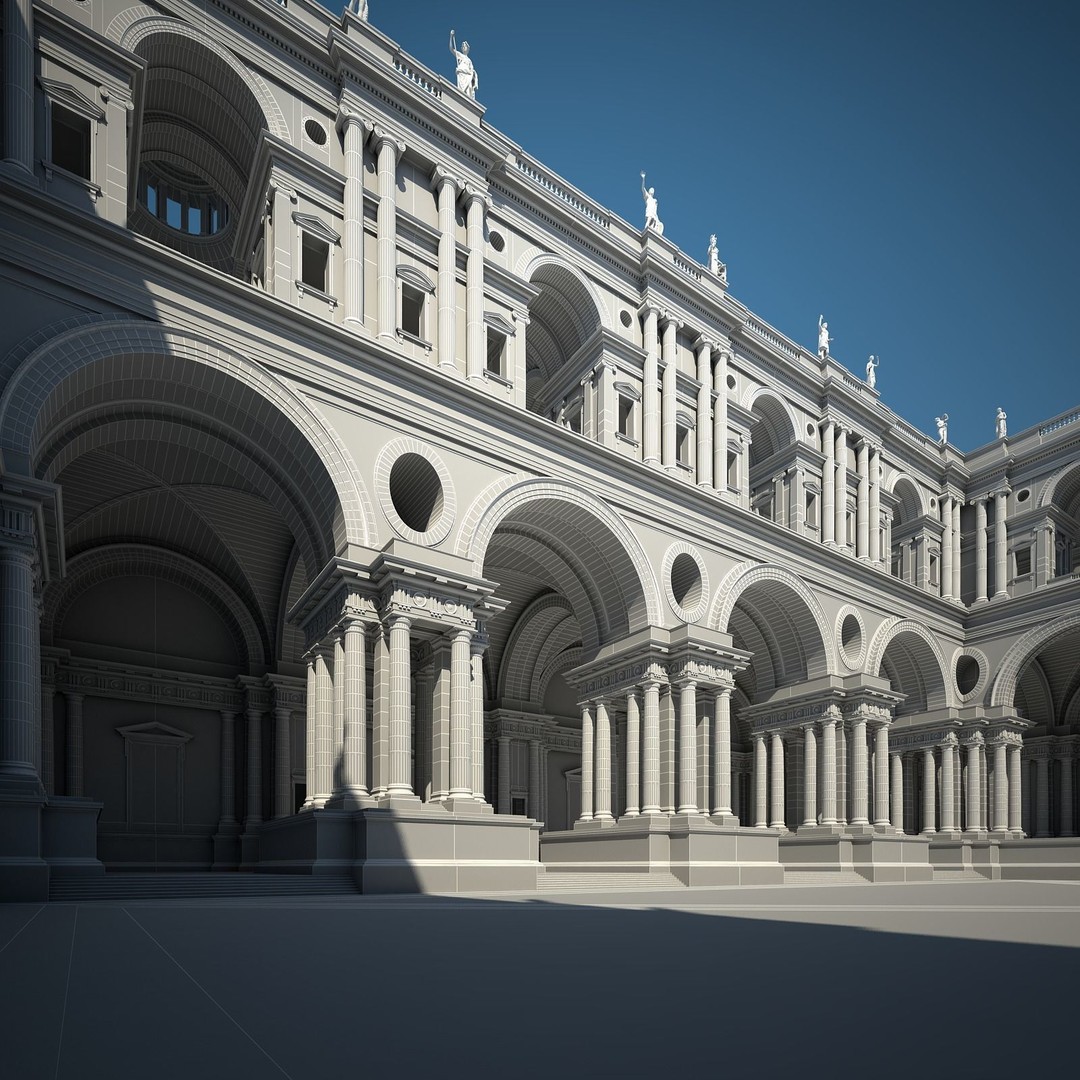 Ancient Temple Courtyard 3D Model – Classical Style, Vray Textured - View 31