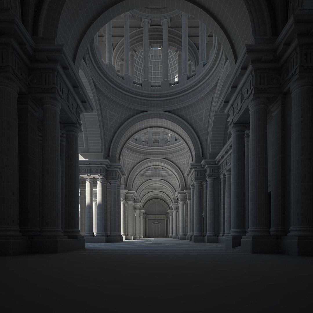 Ancient Temple Courtyard 3D Model – Classical Style, Vray Textured - View 33