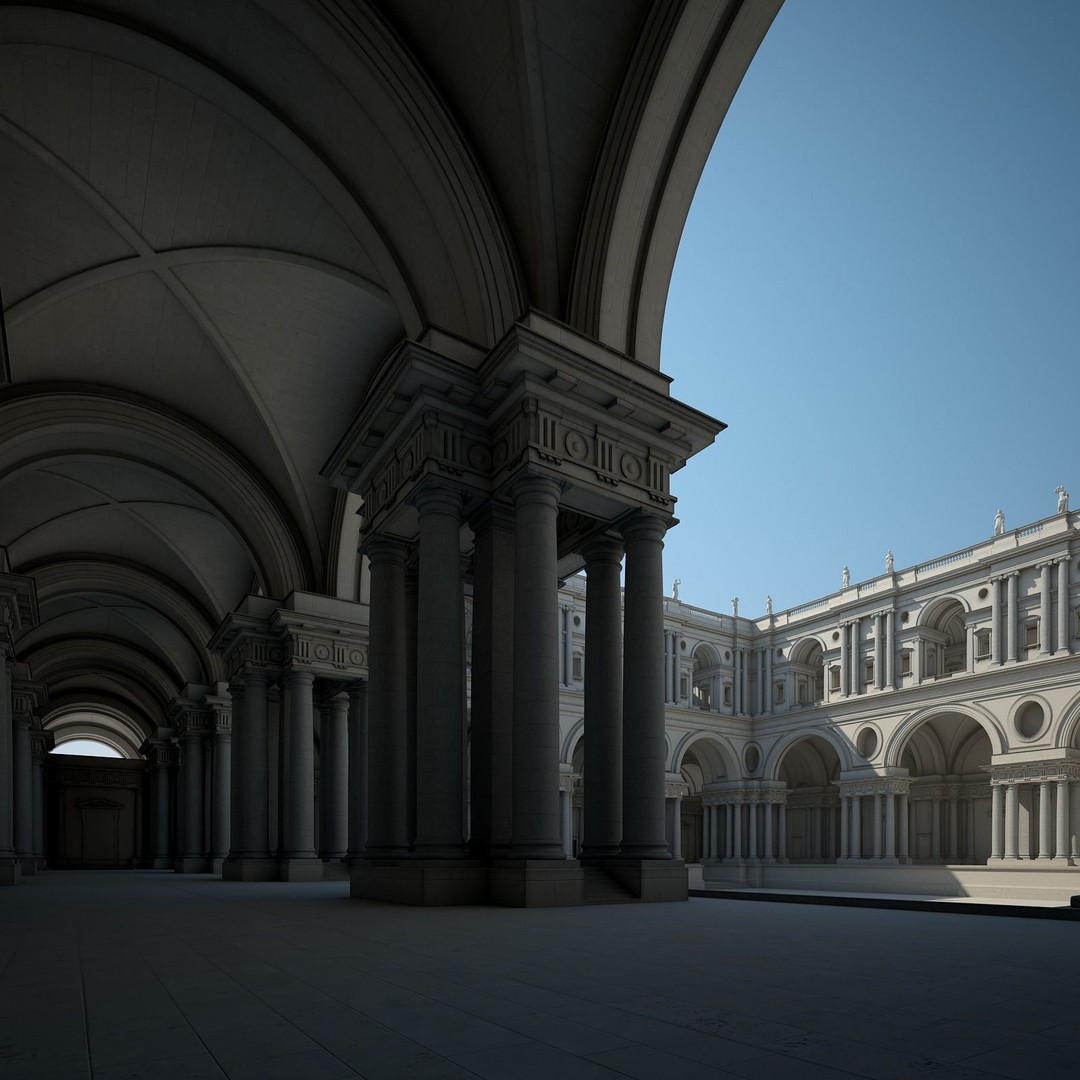 Ancient Temple Courtyard 3D Model – Classical Style, Vray Textured - View 6