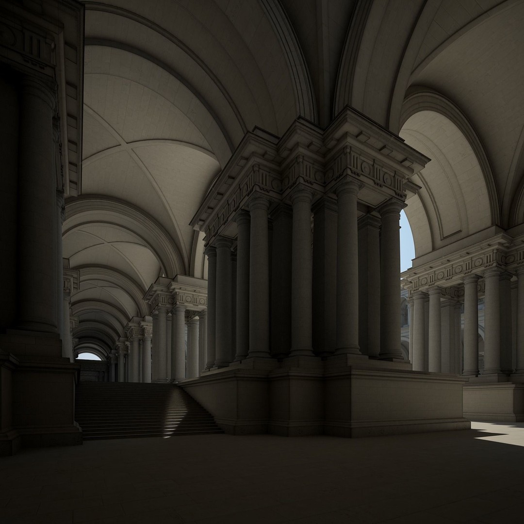 Ancient Temple Courtyard 3D Model – Classical Style, Vray Textured - View 8