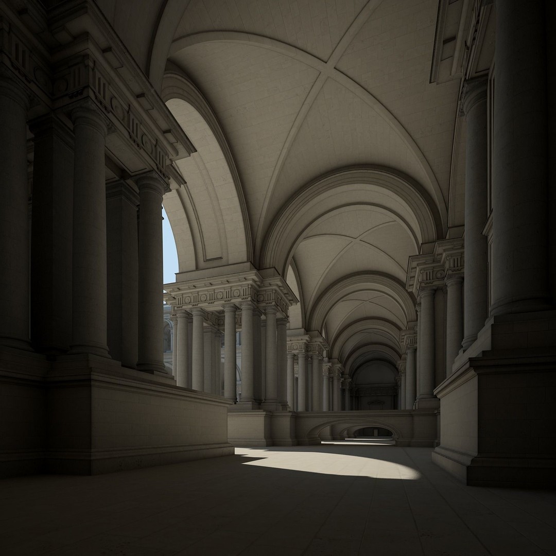 Ancient Temple Courtyard 3D Model – Classical Style, Vray Textured - View 9