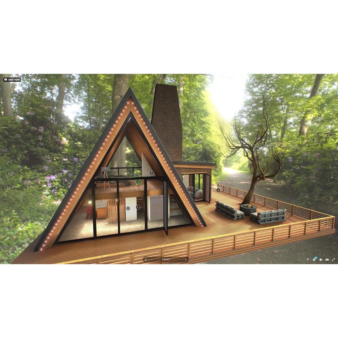 VR Cabin 3D Model – Low Poly Architectural Asset, PBR, FBX - View 3