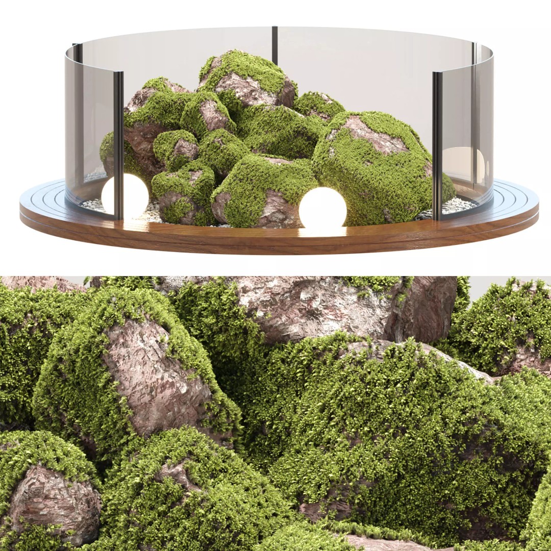 Mossy Rock Garden 3D Model – Natural Decorative Set for Interiors - View 2