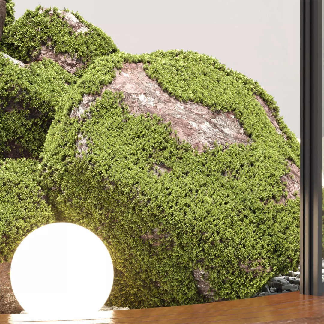 Mossy Rock Garden 3D Model – Natural Decorative Set for Interiors - View 4