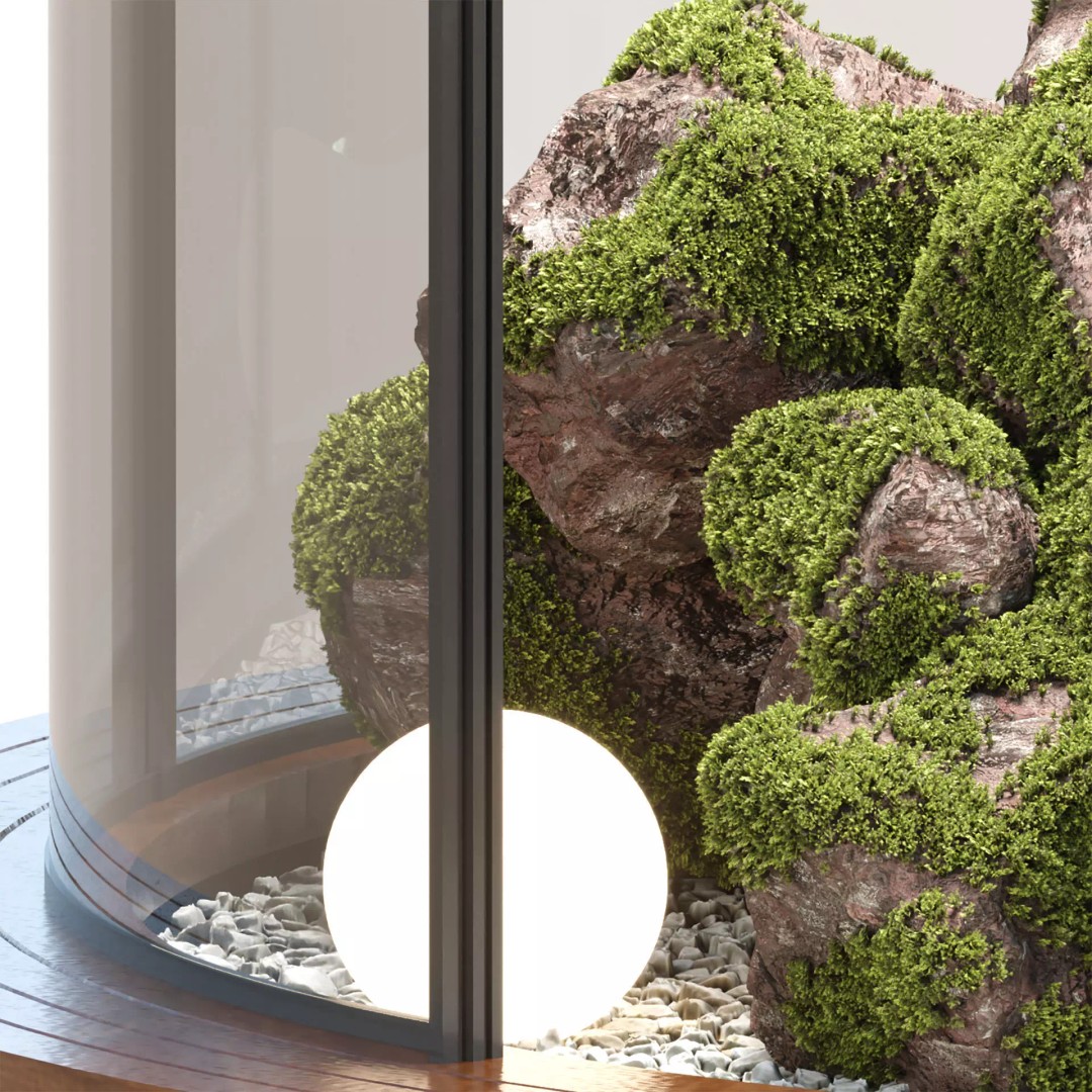 Mossy Rock Garden 3D Model – Natural Decorative Set for Interiors - View 5