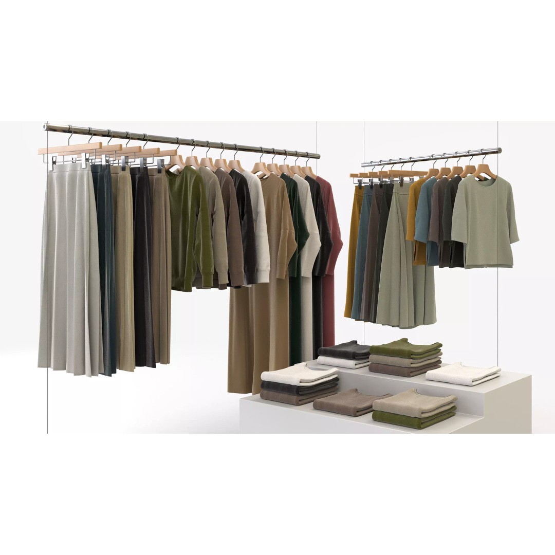 Smart Casual Womens Clothing 3D Model Set – Hanging & Folded Garments, FBX, Blender - View 2