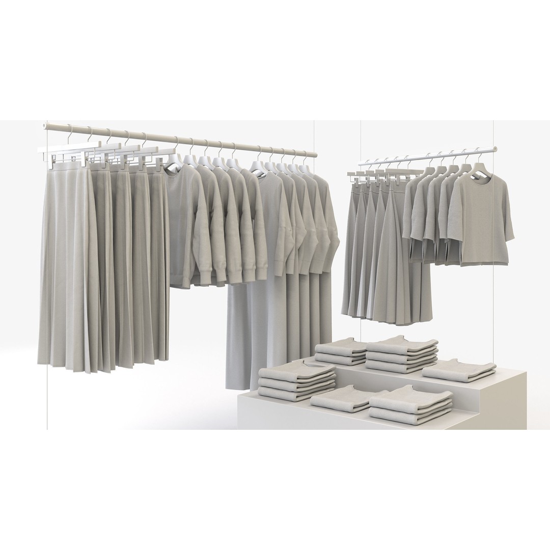 Smart Casual Womens Clothing 3D Model Set – Hanging & Folded Garments, FBX, Blender - View 3
