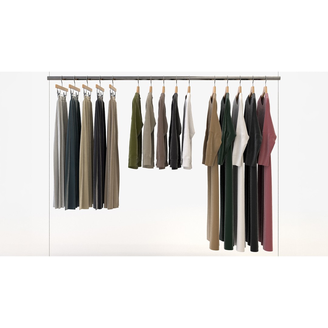 Smart Casual Womens Clothing 3D Model Set – Hanging & Folded Garments, FBX, Blender - View 5