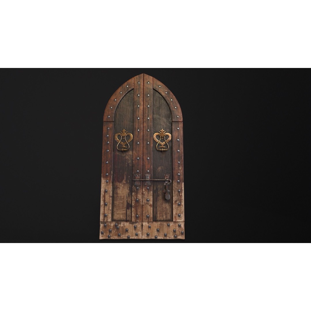 Medieval Sturdy Door 3D Model – Low Poly Game Asset, FBX, OBJ - View 12