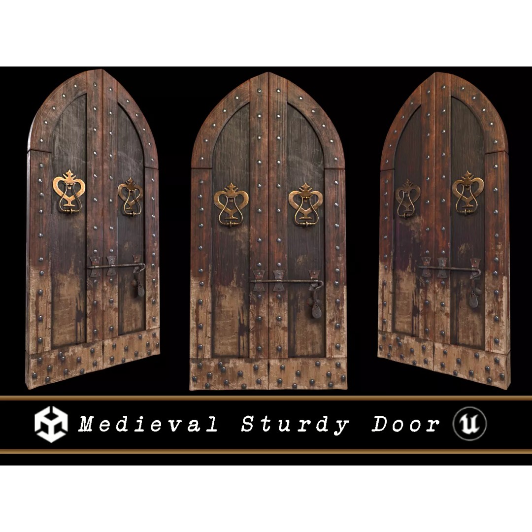 Medieval Sturdy Door 3D Model – Low Poly Game Asset, FBX, OBJ - View 2