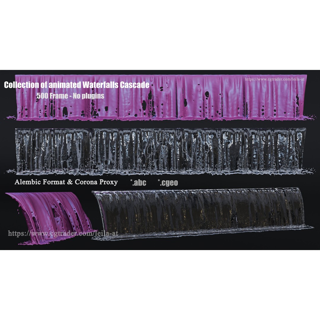 Animated Waterfall 3D Model – 30 Cascading Fountains, Alembic & Corona Proxy - View 3