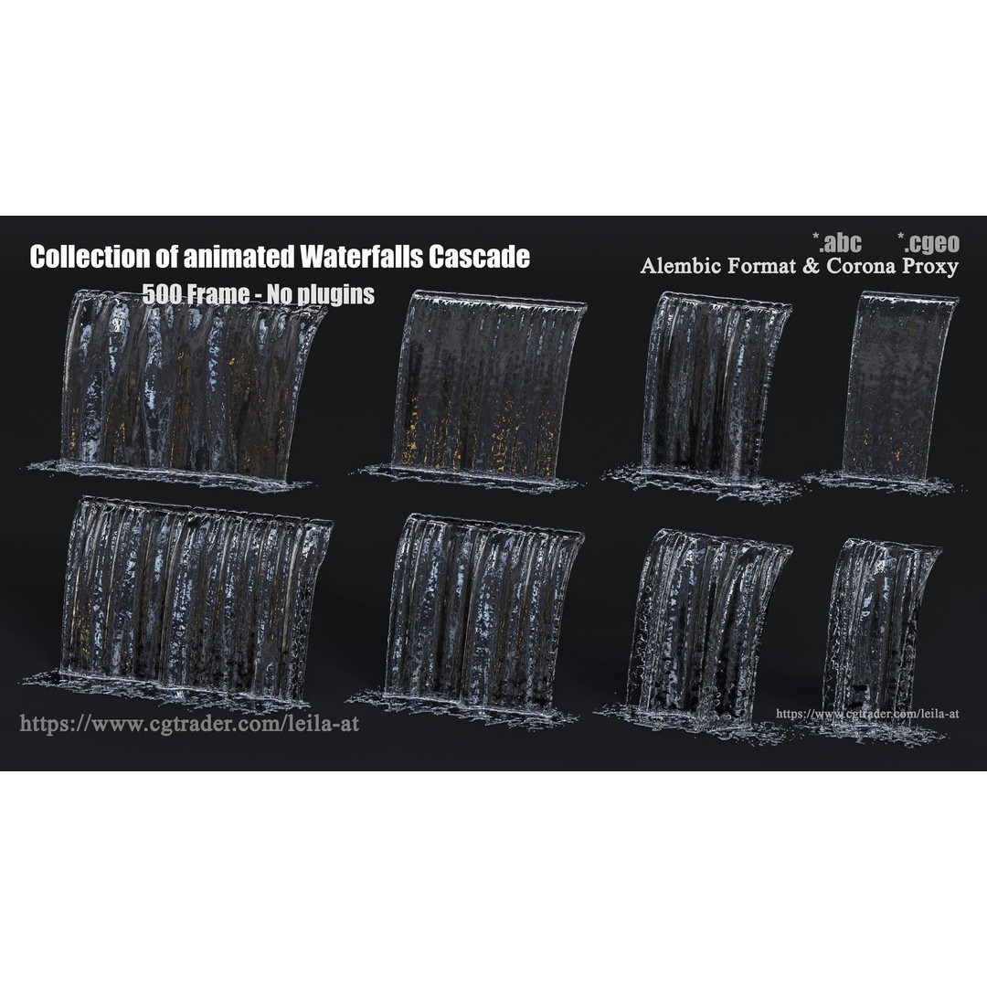 Animated Waterfall 3D Model – 30 Cascading Fountains, Alembic & Corona Proxy - View 4